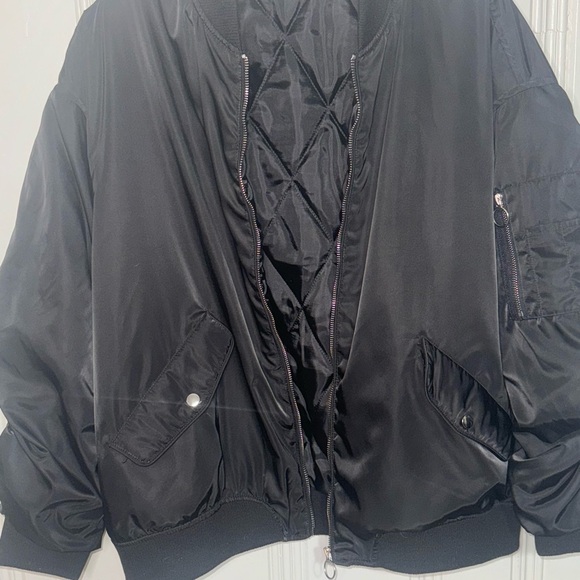 Black Bomber Jacket with Silver Zipper by Sincerely Jules - Size XL - Picture 6 of 9